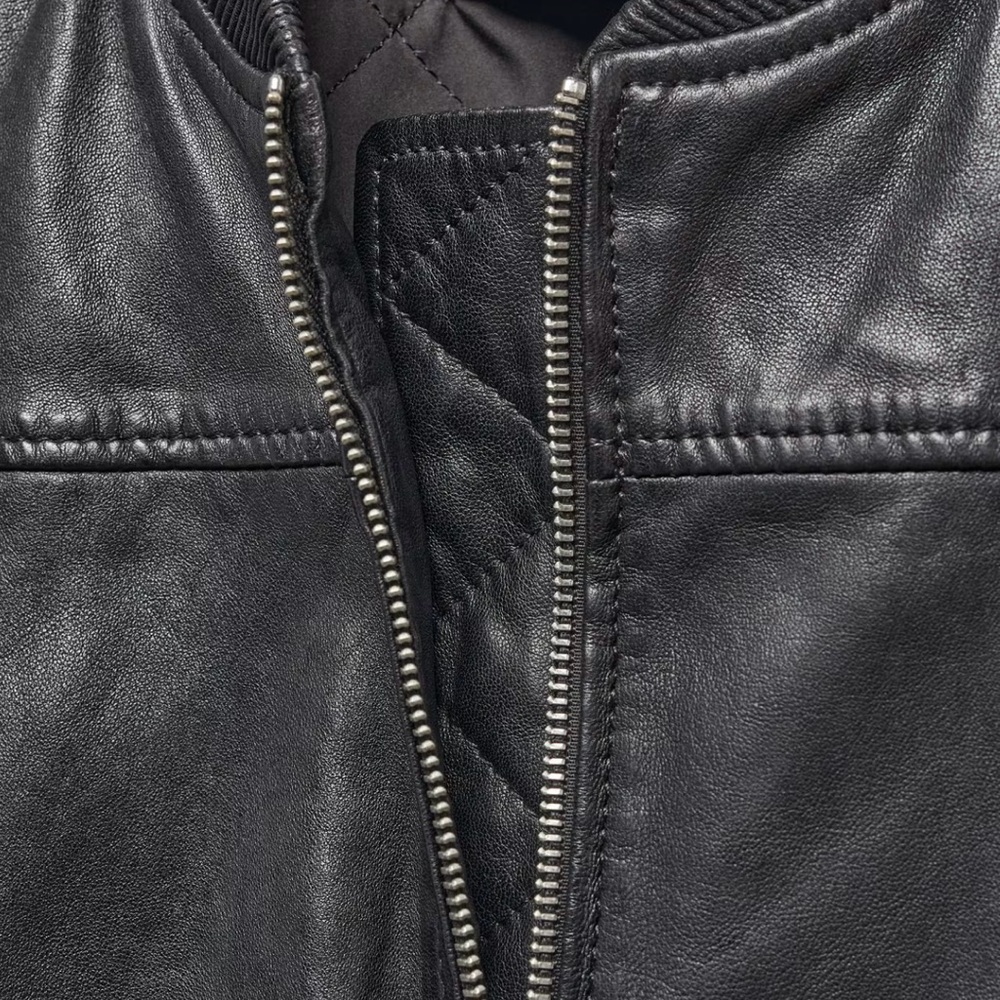 Mango Classic Black Leather Bomber Jacket - Picture 8 of 11